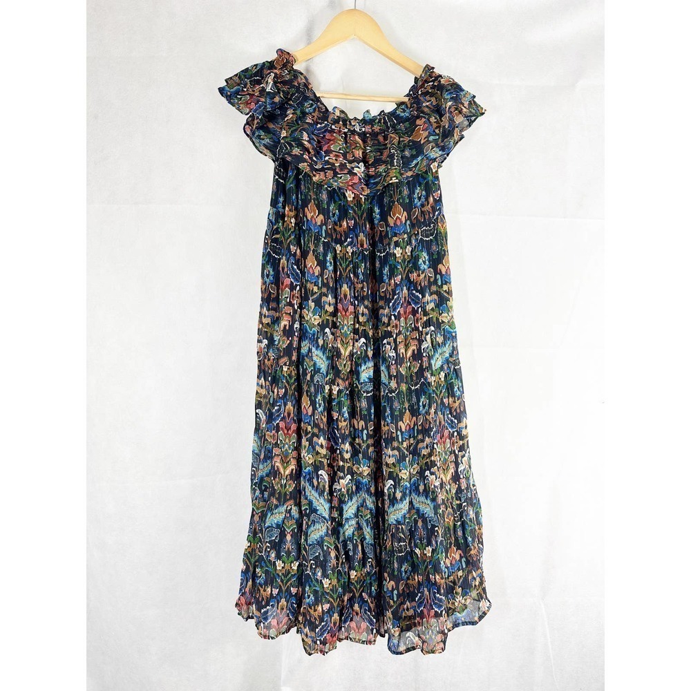 Sezane Vida Dark Floral Silk Blend Midi Dress Size US 6 Multi Color